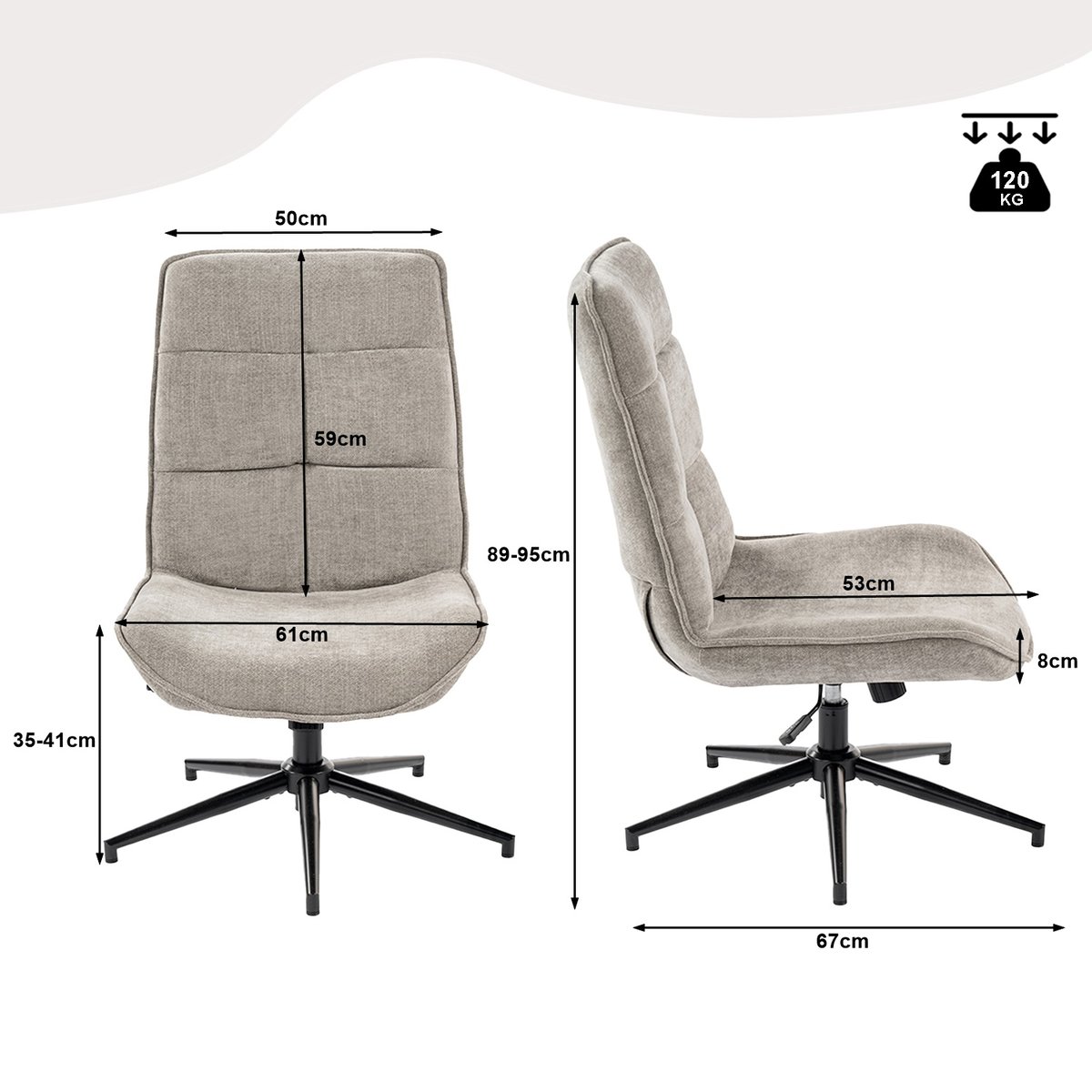 Chaise de bureau rotatif hauteur réglable style moderne, CHARLOTTEOFFICE gris, MEUBLES COSY