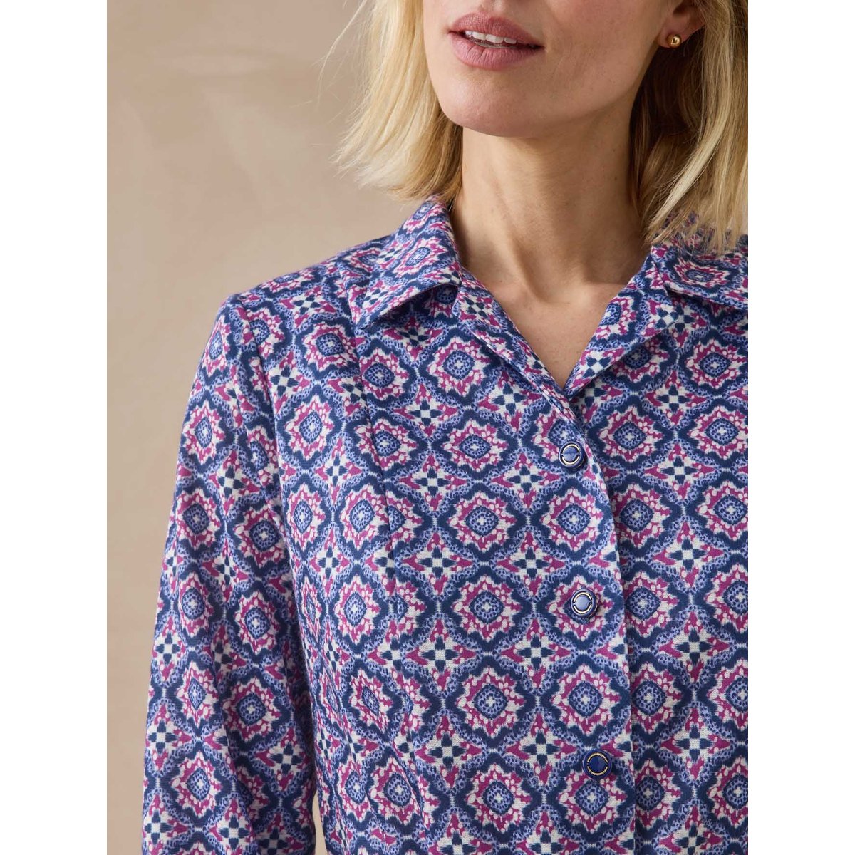 Robe classique col tailleur imprimé bleu/rose, DAXON