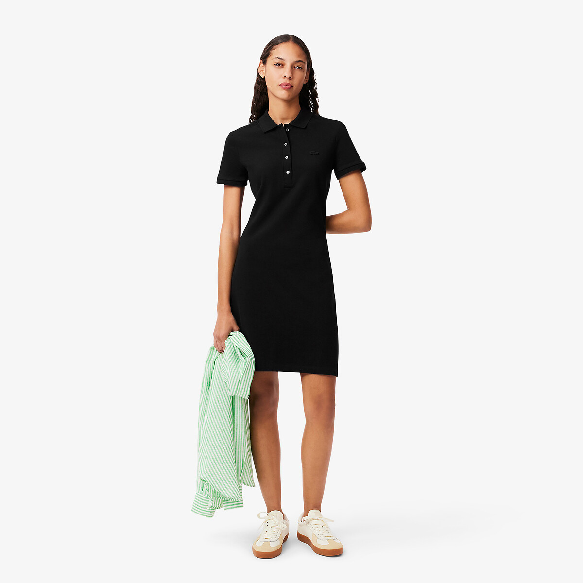 Vestido direito e curto, mangas curtas preto , LACOSTE