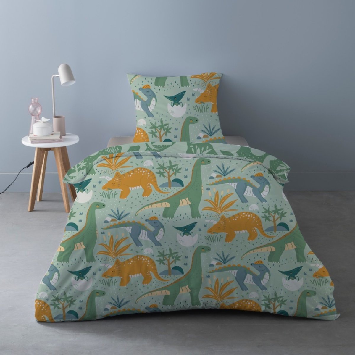 Housse de couette 140x200 Petite dino + 1 taie vert, DECORATIE