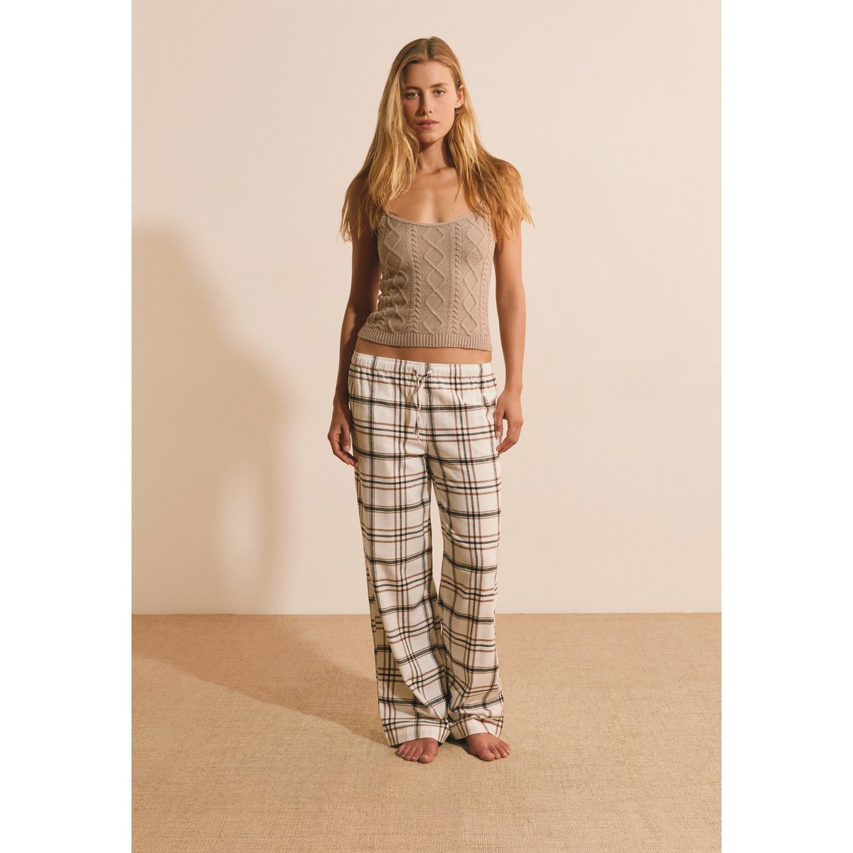 Pantalon de pyjama à carreaux en coton BELINAY ecru, ETAM