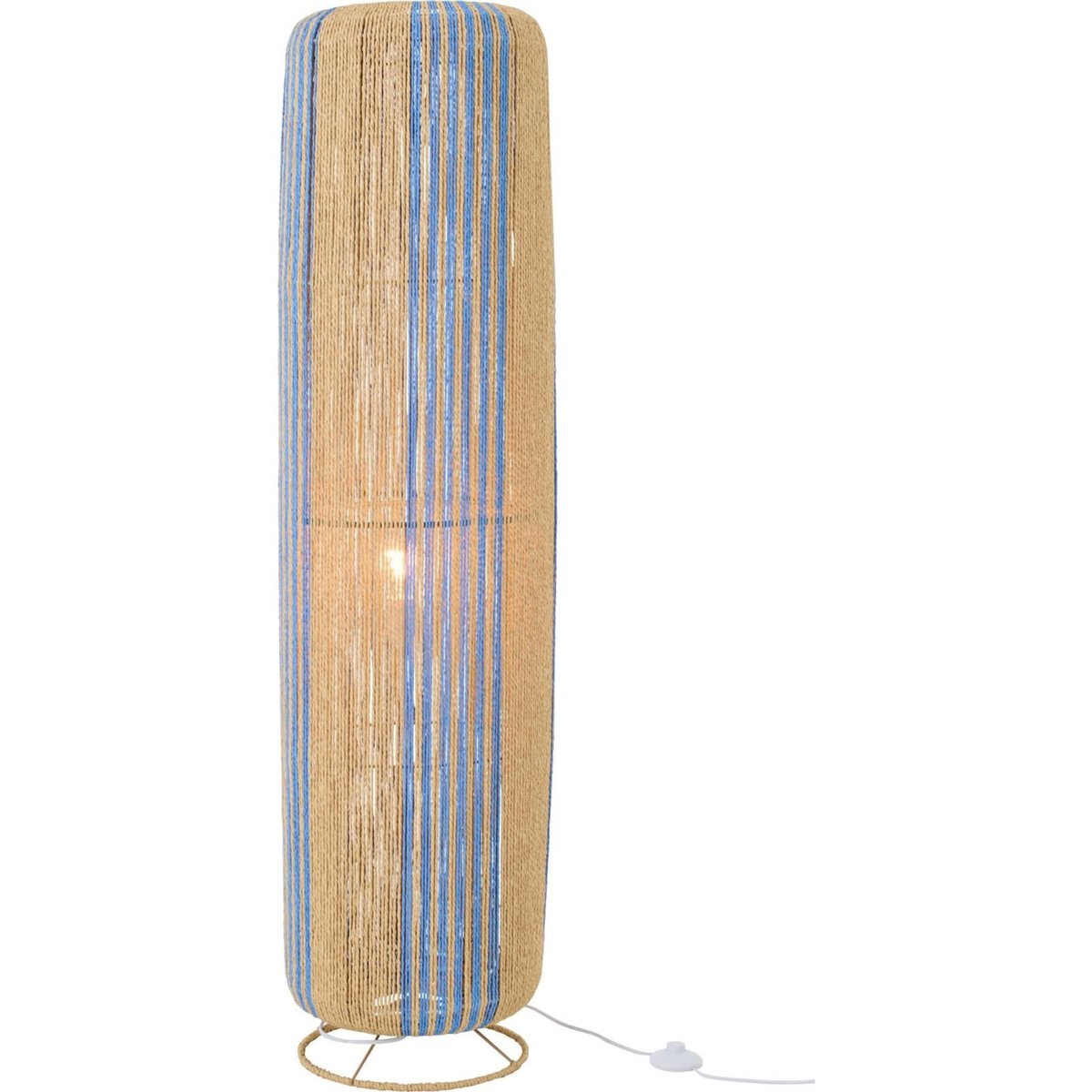 Lampadaire cylindre en corde et métal bleu et naturel, RECOLLECTION