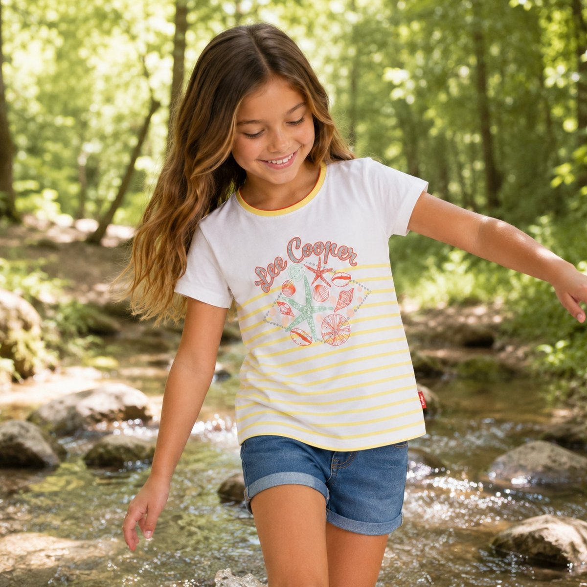 T-shirt manches courtes imprimé, col rond TEE TIME jaune pâle, LEE COOPER