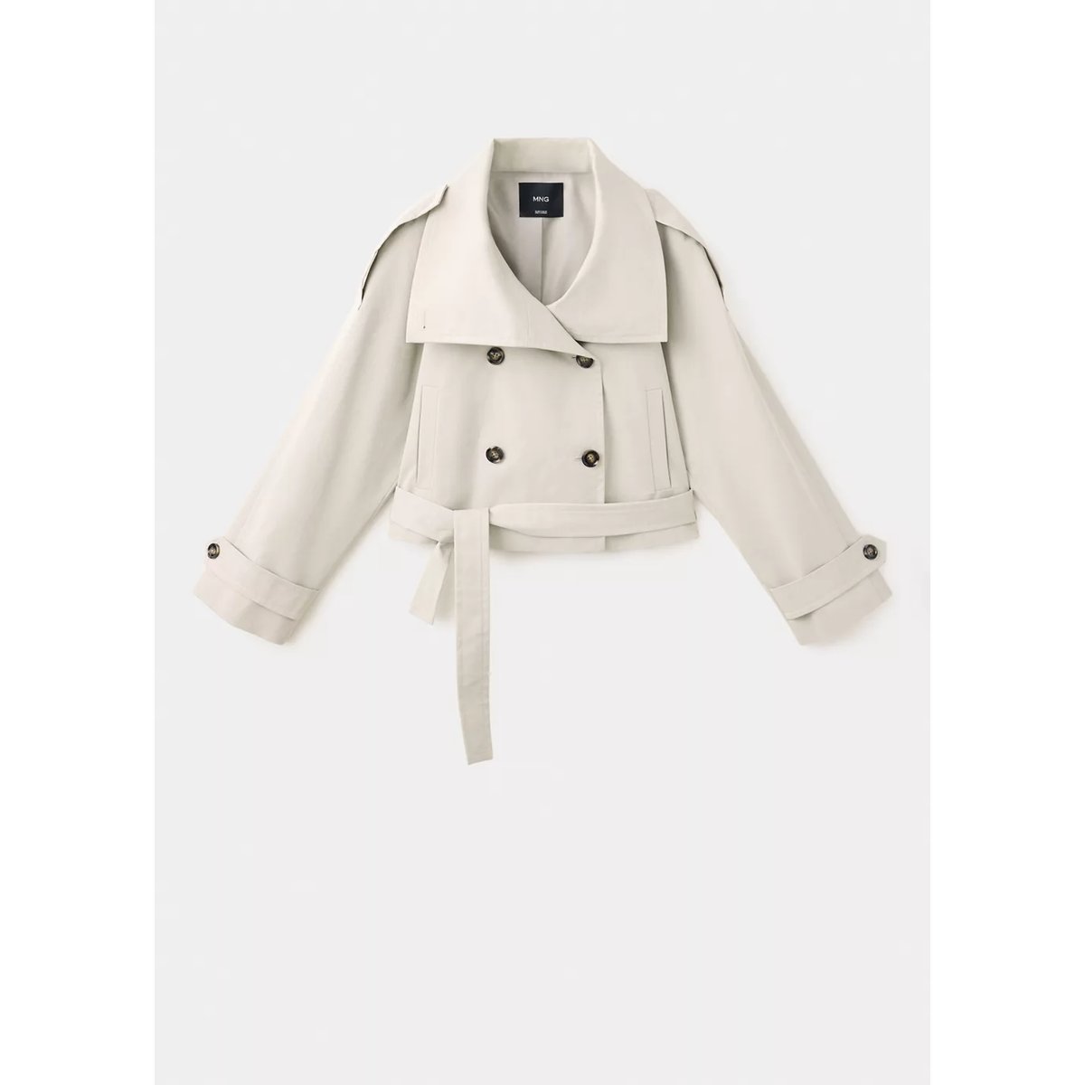 Trench crop double boutonnage gris clair/pastel, MANGO