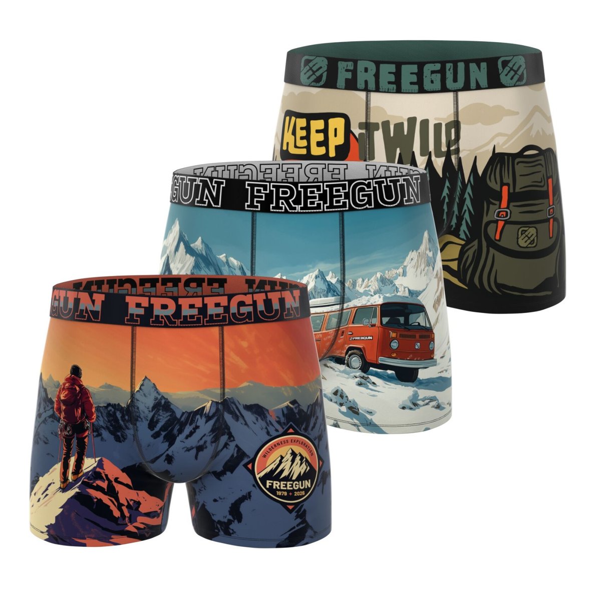 Lot De 3 Boxers Microfibre orange/bleu/beige/kaki/blanc/rouge, FREEGUN