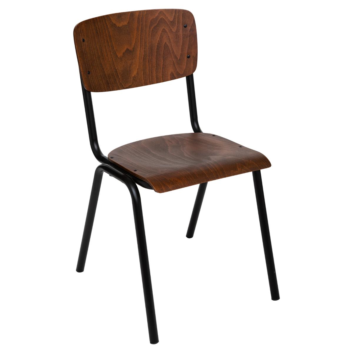 Chaise d’écolier empilable en métal et bois KIEL marron, ATMOSPHERA
