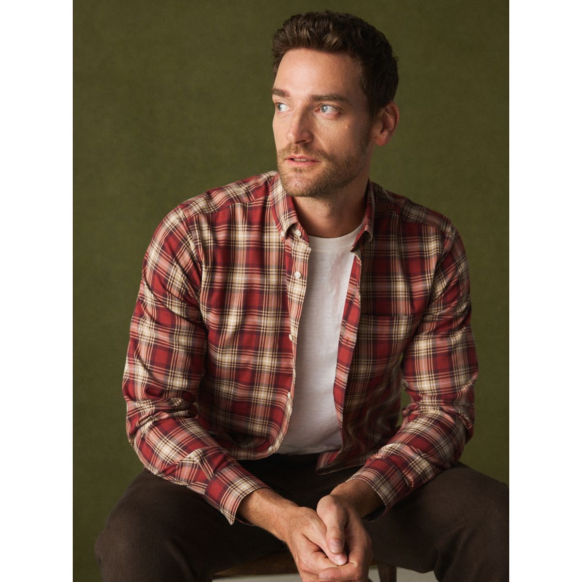 Chemise oxford standard boutonnée rouge à carreaux, NEXT