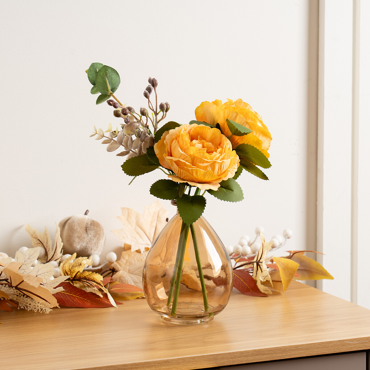 33cm Yellow Roses in Glass Vase yellow, SO'HOME