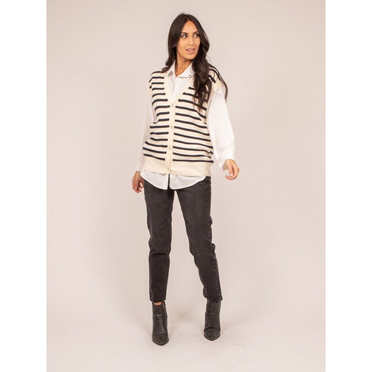 Gilet Sans Manches Rayures Kiliss ecru, DONA LISA