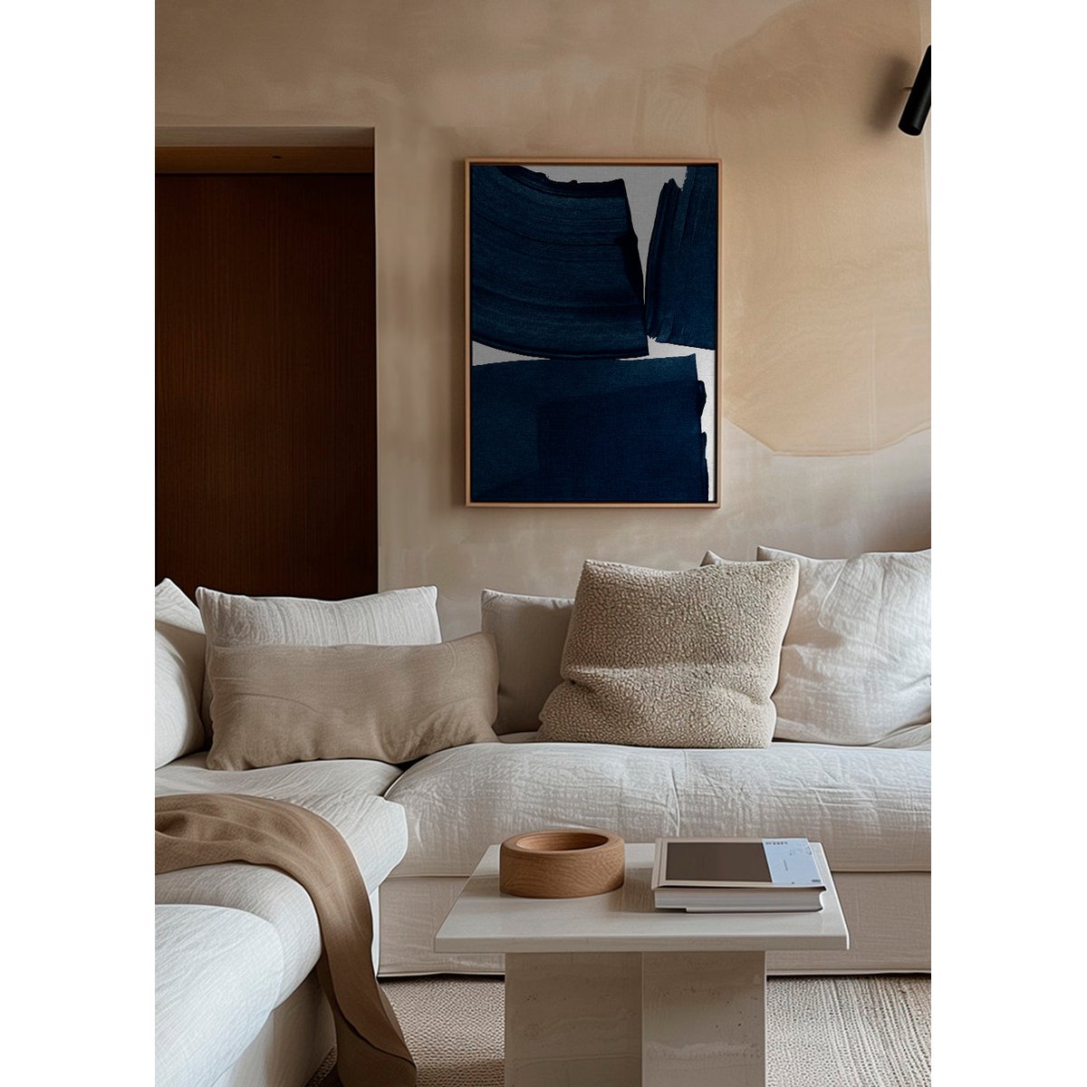 Toile avec cadre en bois, 50 x 70 cm bleu, HANNUN