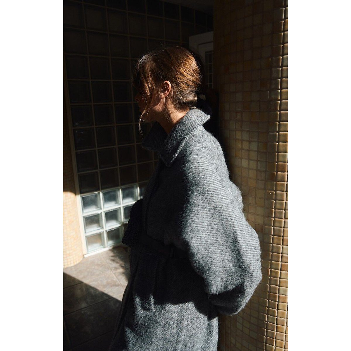 Lulow Long, Loose-Fitting Coat with Shirt Collar grey marl, AMERICAN VINTAGE