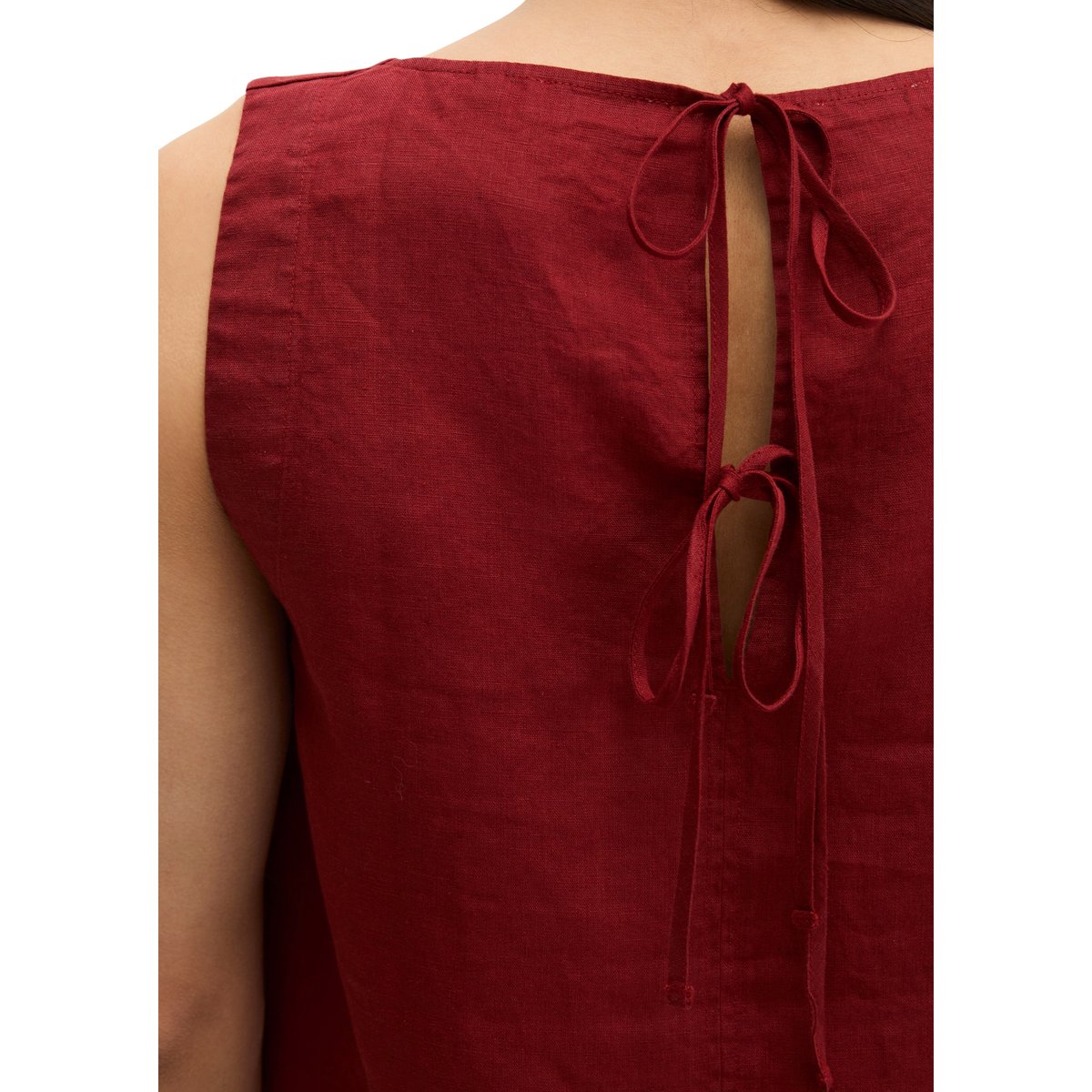 Blouse en lin sans manches regular avec des liens à nouer dans le dos rouge foncé, MARC O'POLO