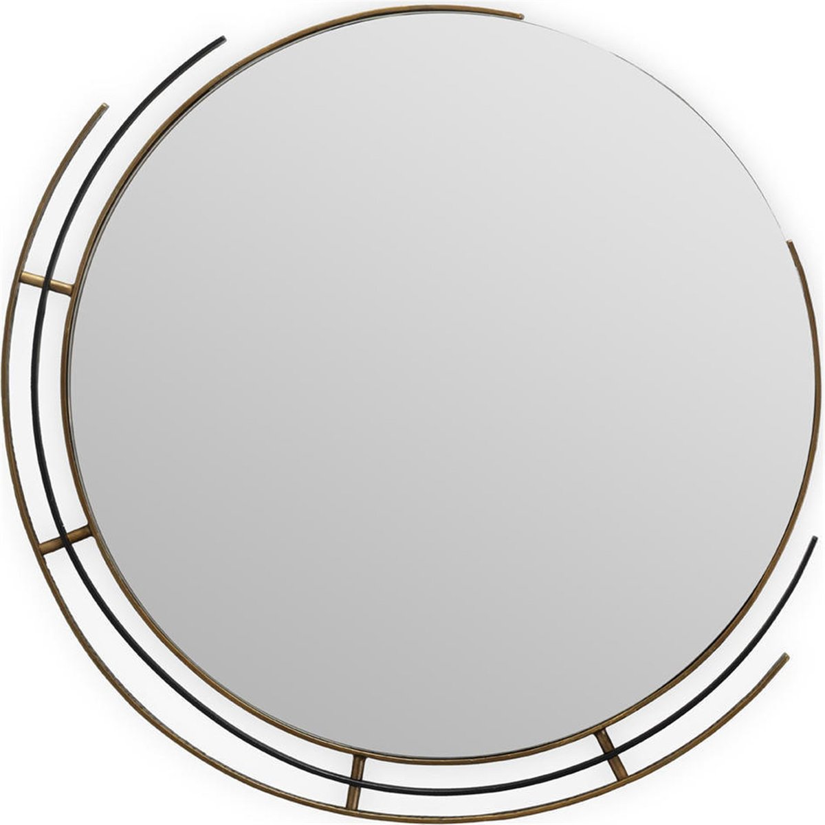 Miroir rond en métal et verre doré antique et noir, RECOLLECTION