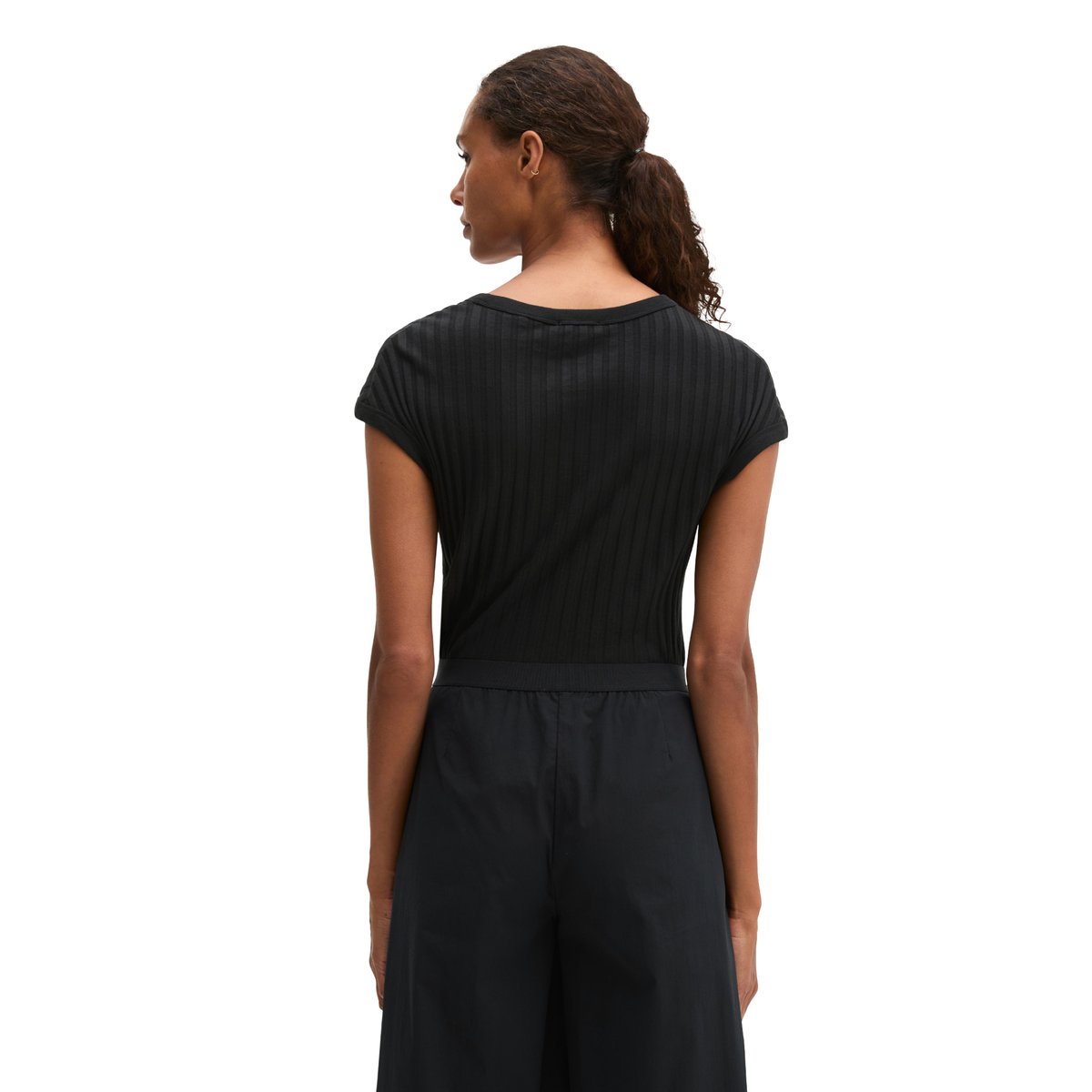 T-shirt Pointelle slim en doux mélange Modal-Organic-Cotton noir, MARC O'POLO