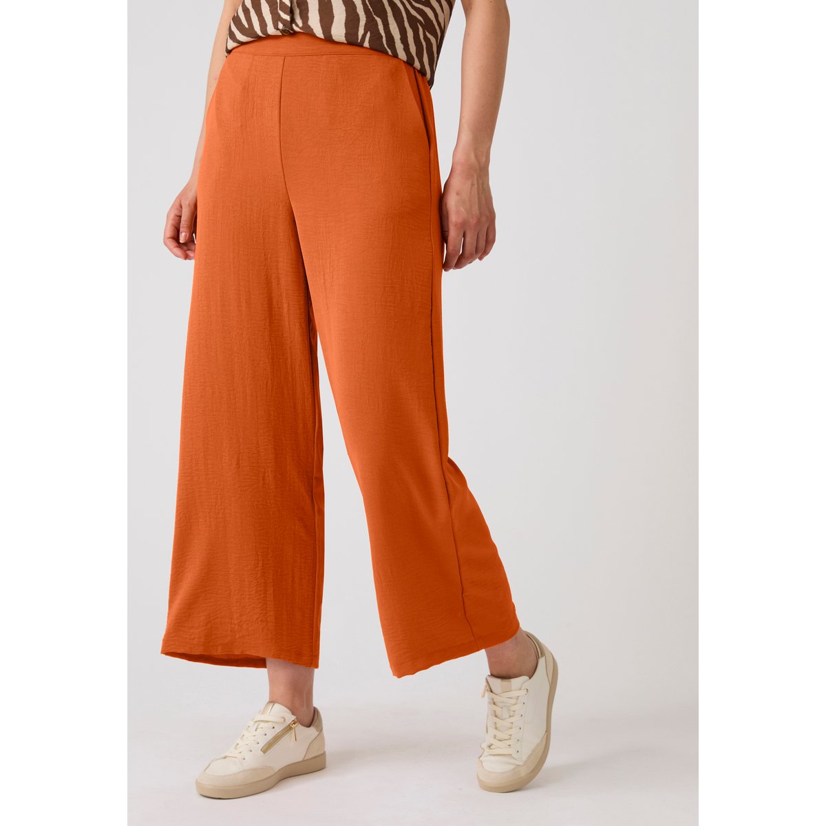 Pantalon large 7/8ème tissu crêpe effet froissé orange ambre, DAMART