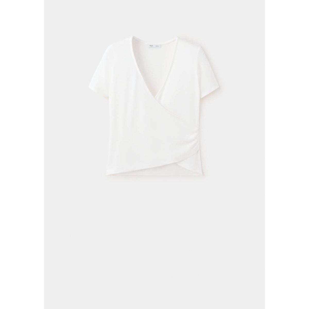 T-shirt côtelé croisé blanc cassé, MANGO TEEN