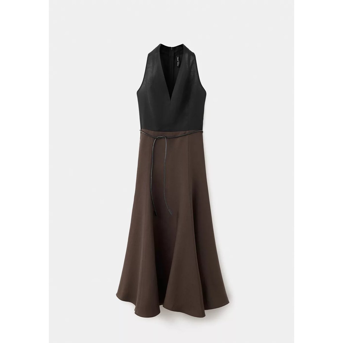 Robe midi évasée bicolore noir, MANGO