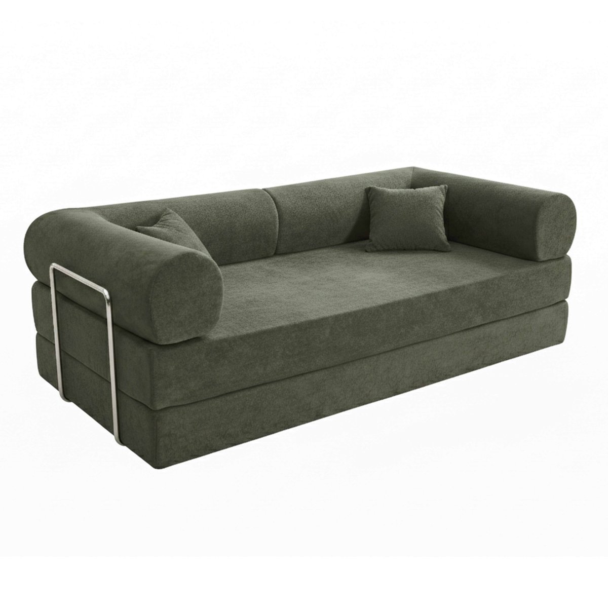 Canapé convertible 2 places en tissu avec coussin modulable, WENDY vert, OVIALA