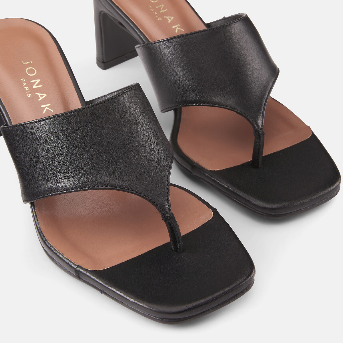 Mules tongs à talons en cuir Devil noir, JONAK