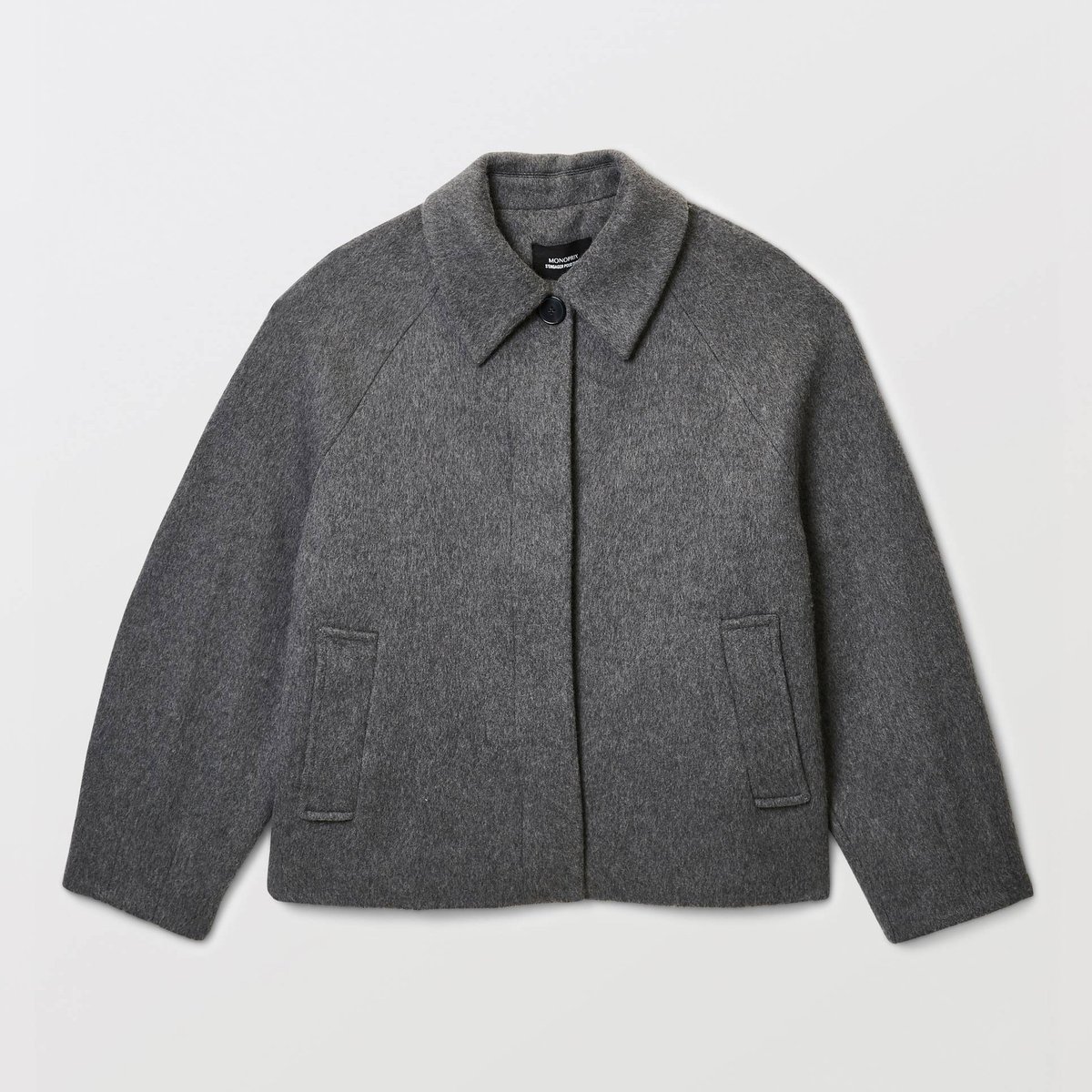 Veste courte boutonnée contenant de la laine gris fonce anthracite, MONOPRIX