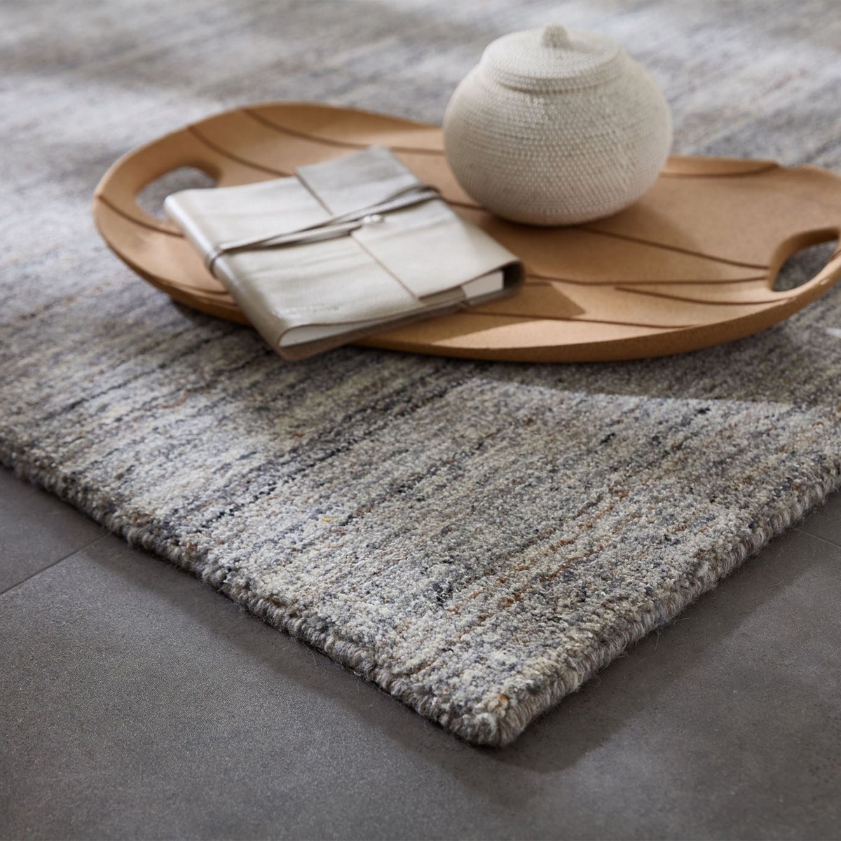 Tapis de salon UNI chiné tissé main - SAN DIEGO gris, THEKO