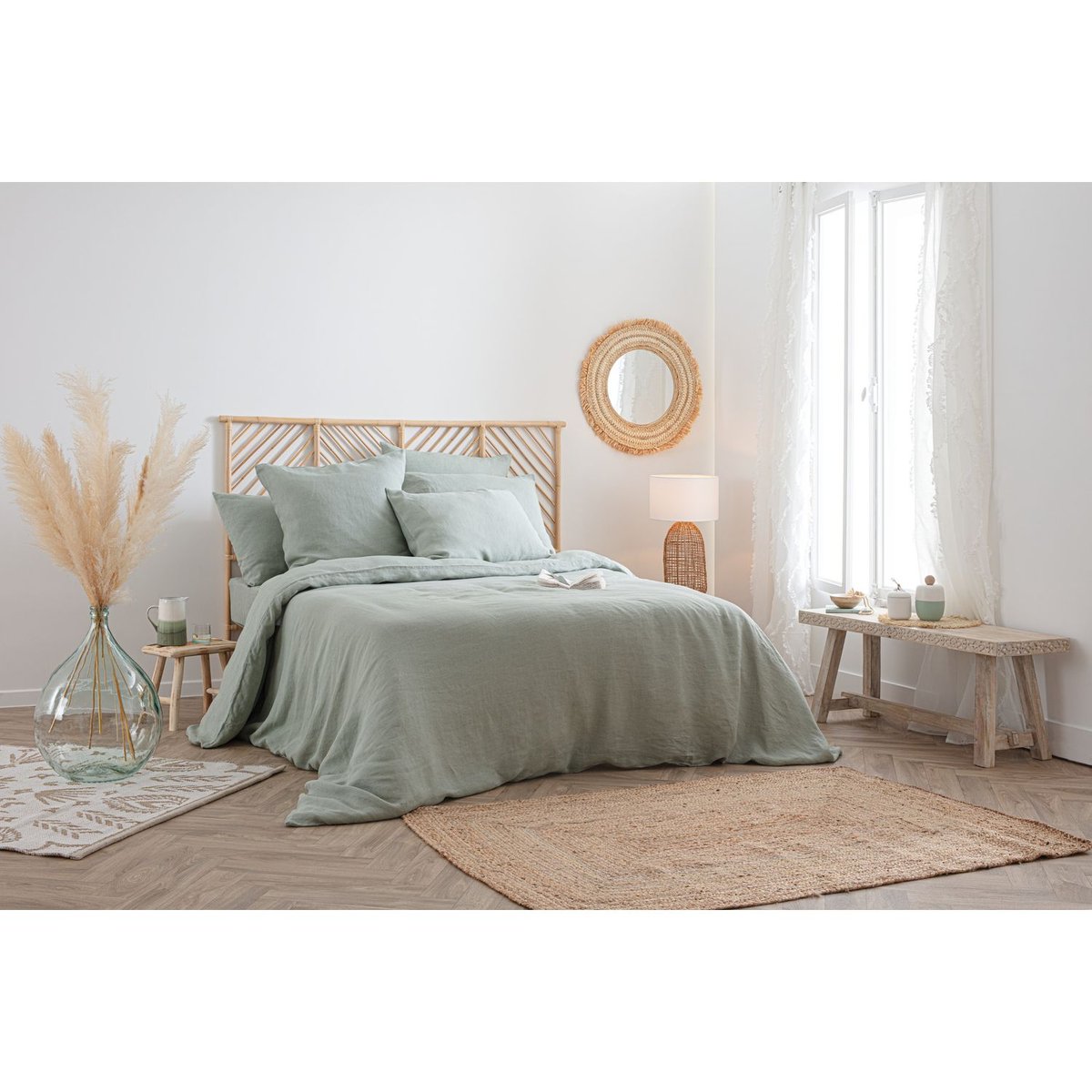 Housse de couette en lin lavé LINAH vert, ATMOSPHERA