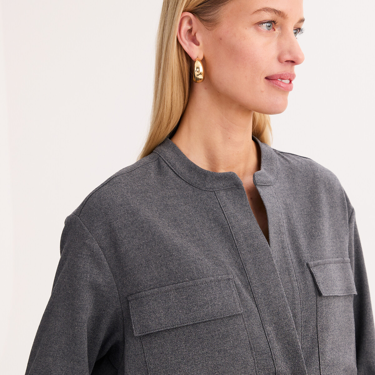 Robe droite, en flanelle, manches longues anthracite, ANNE WEYBURN