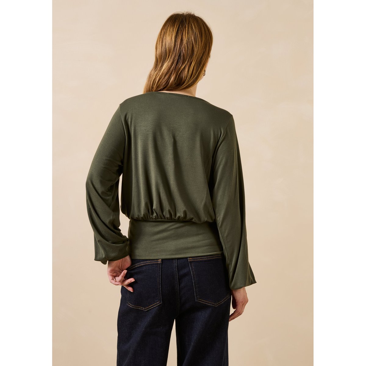T-shirt manches longues oversize fluide en modal kaki, LA FEE MARABOUTEE