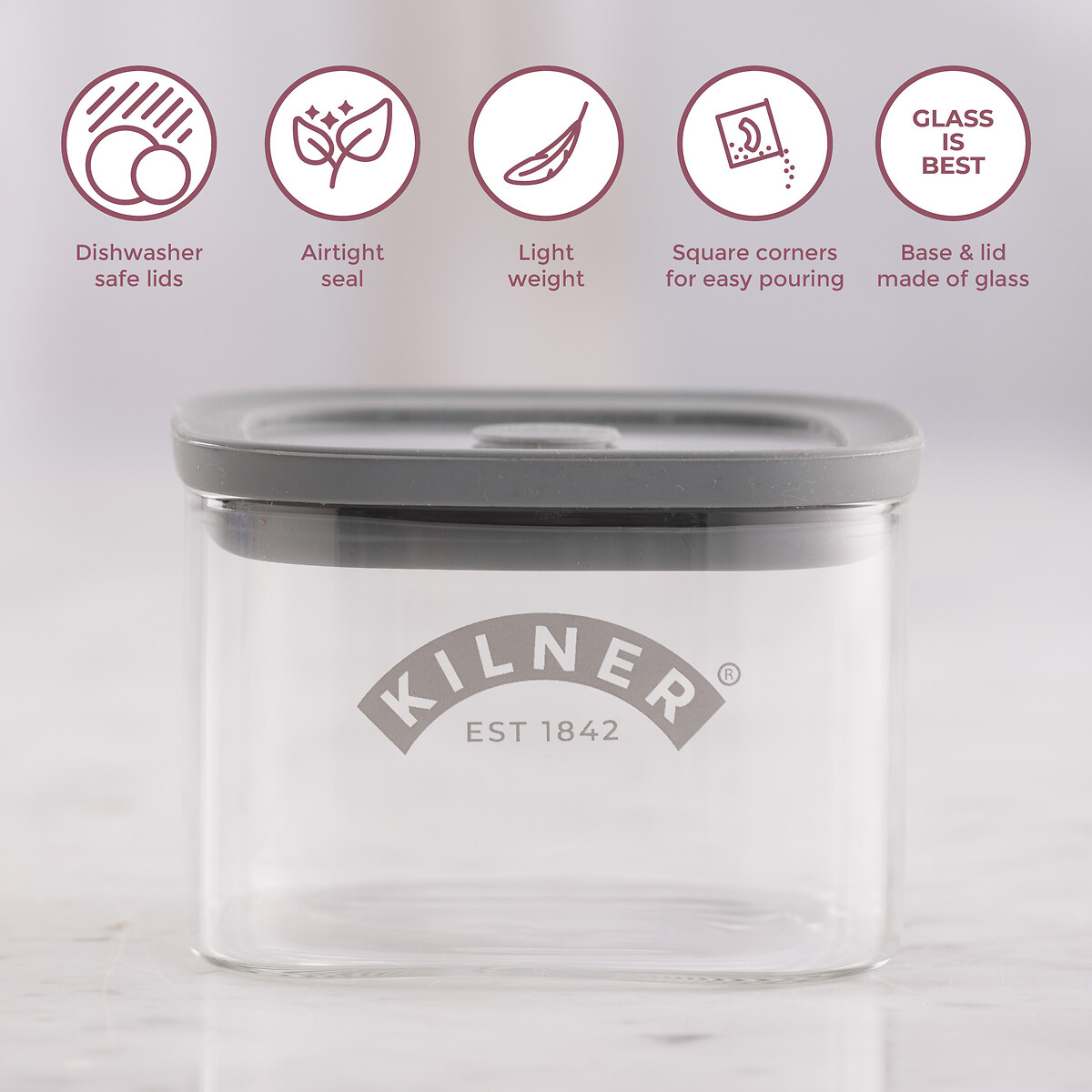 Set of 3 Fresh Storage 0.5L Square Jars transparent, KILNER