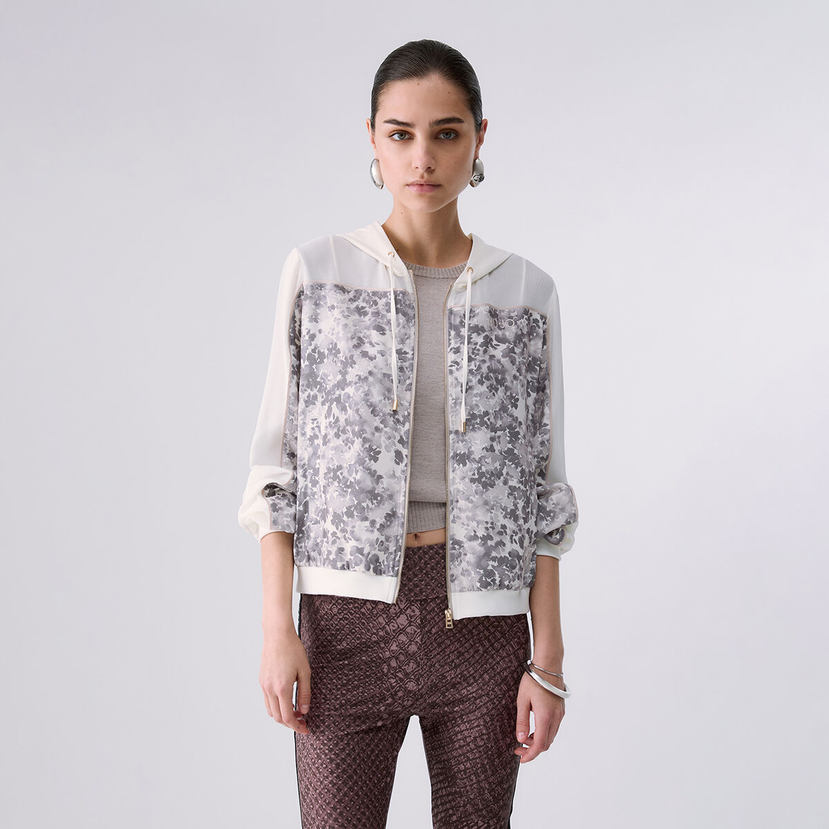 Sweat à capuche en crêpe gris, LIU JO