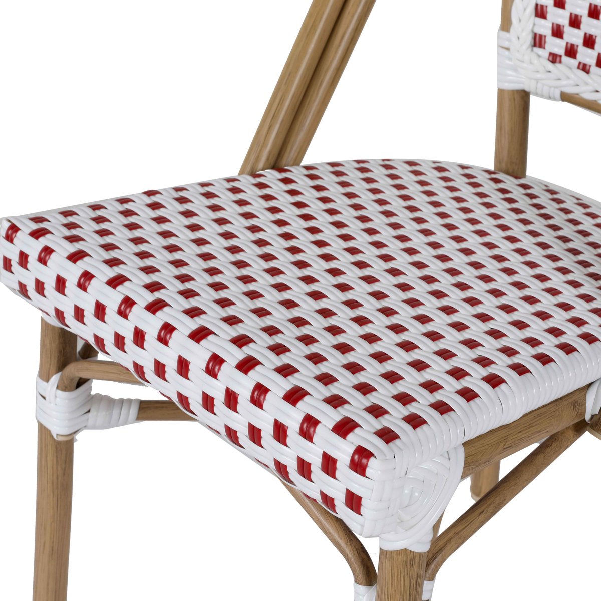 Chaise de terrasse bistrot parisien en aluminium et rotin, BELLEVILLE rouge, OVIALA