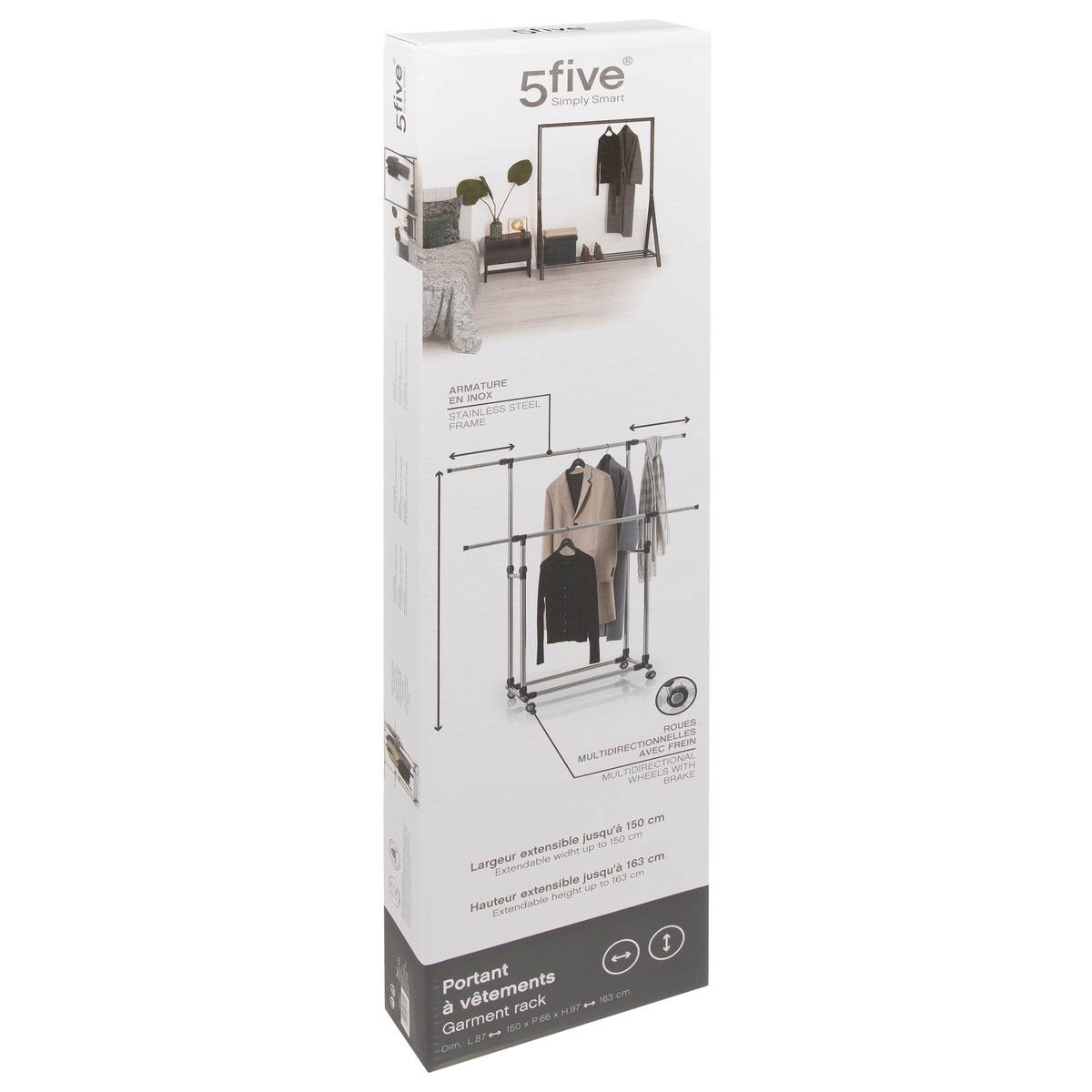 Portant à vêtements double en inox VENUS argent, 5FIVE SIMPLY SMART