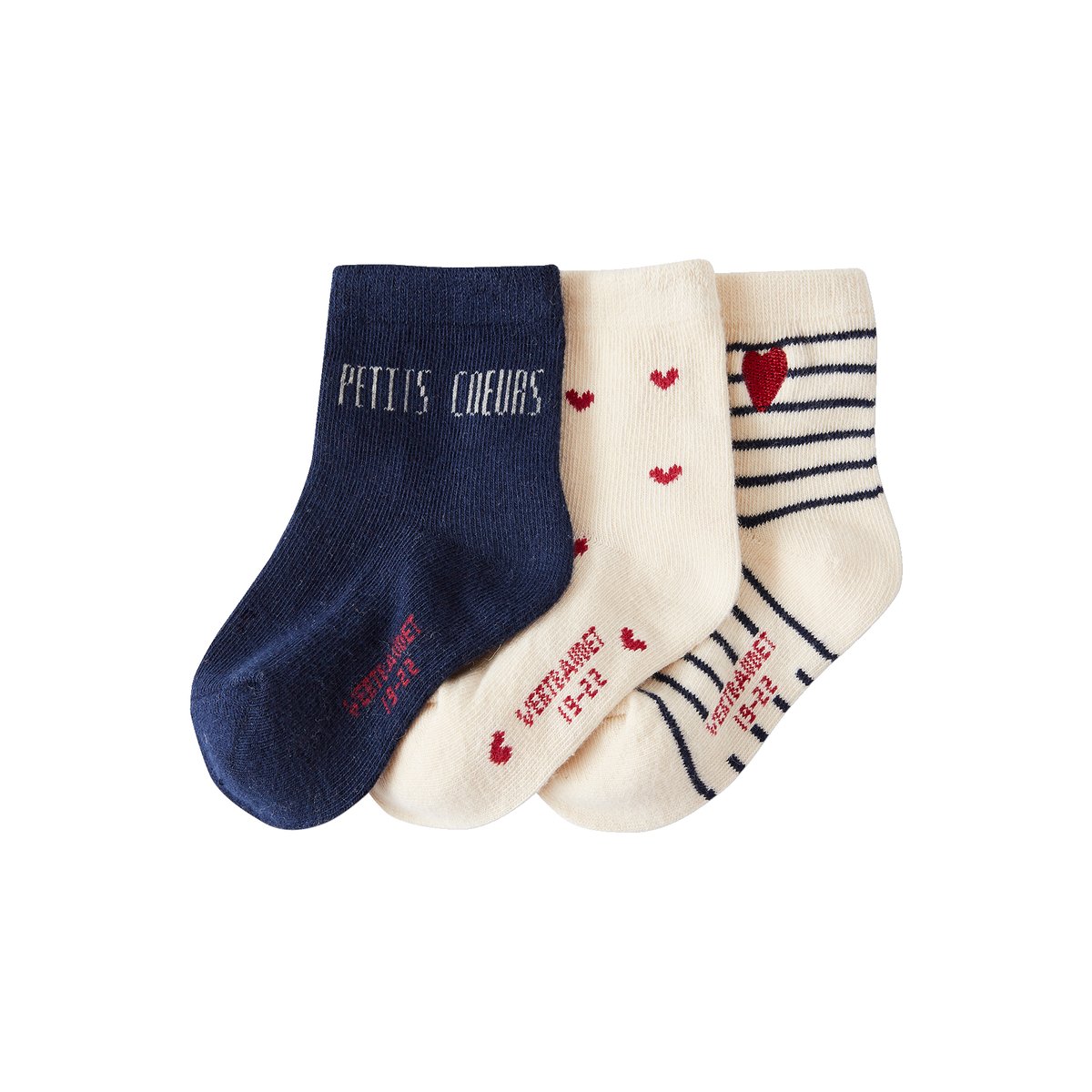 Lot de 3 paires de chaussettes coeurs bébé écru, VERTBAUDET