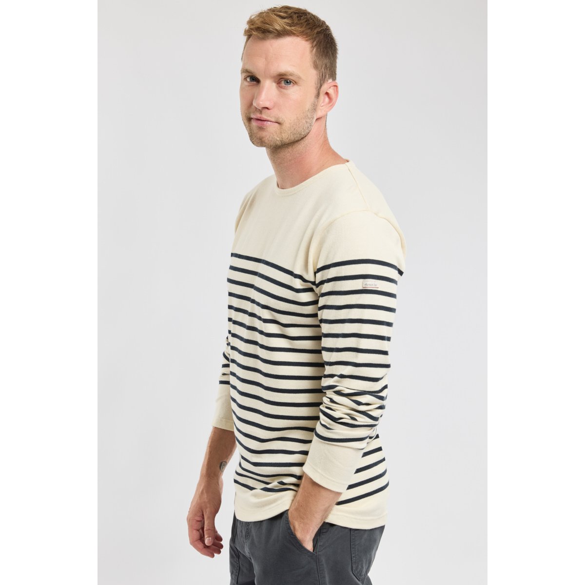 Marinière en coton équitable DRISSE nature/rich navy, ARMOR-LUX