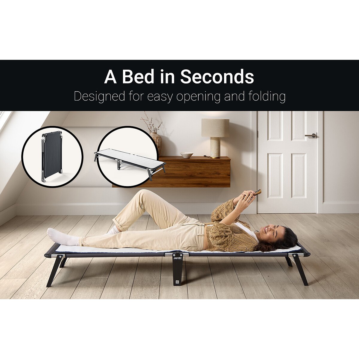 Jay-Be® Lite Folding Bed with e-Fibre Insulator Pad black, JAY-BE