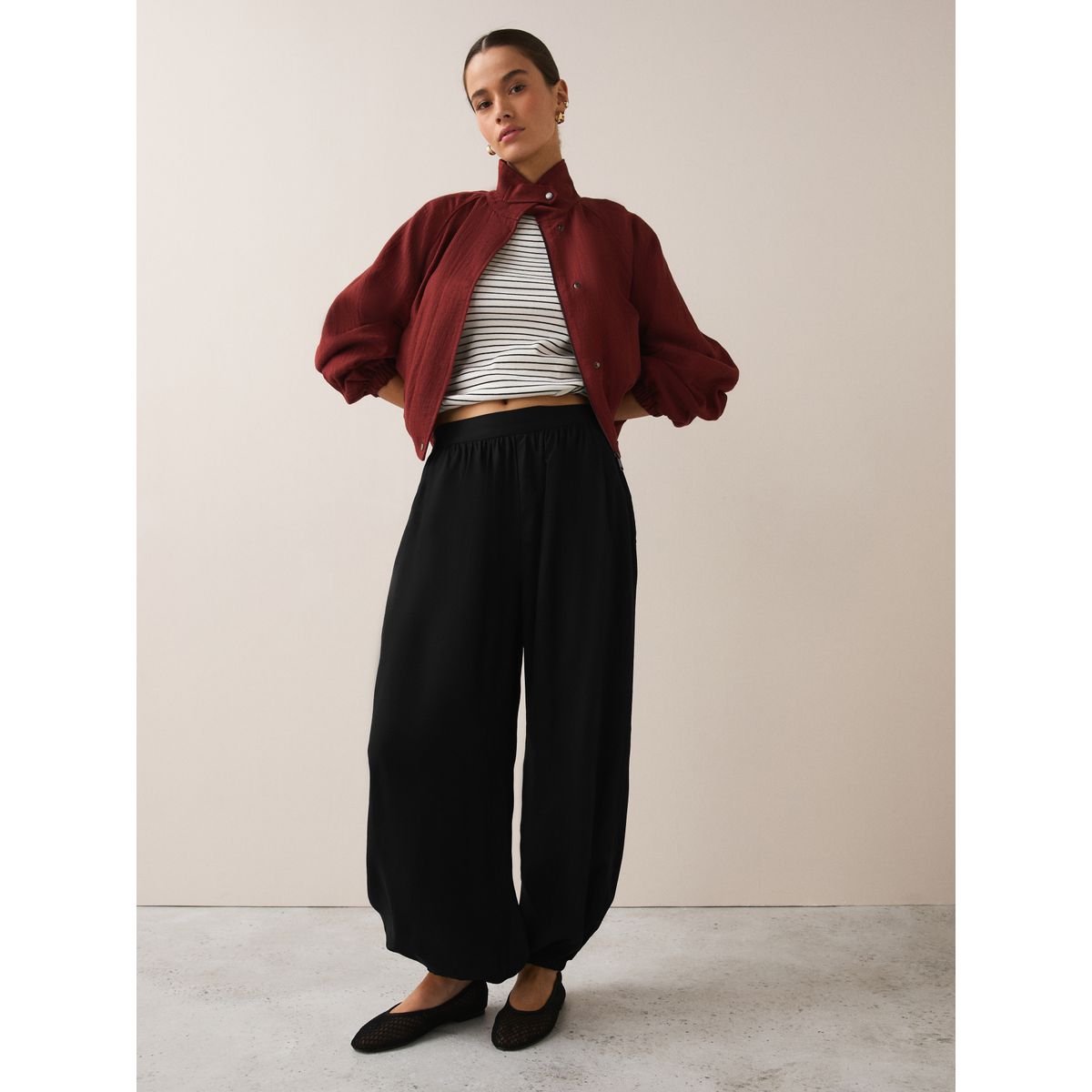 Pantalon bouffant en lin mélangé, lot de 2 blanc/noir, NEXT