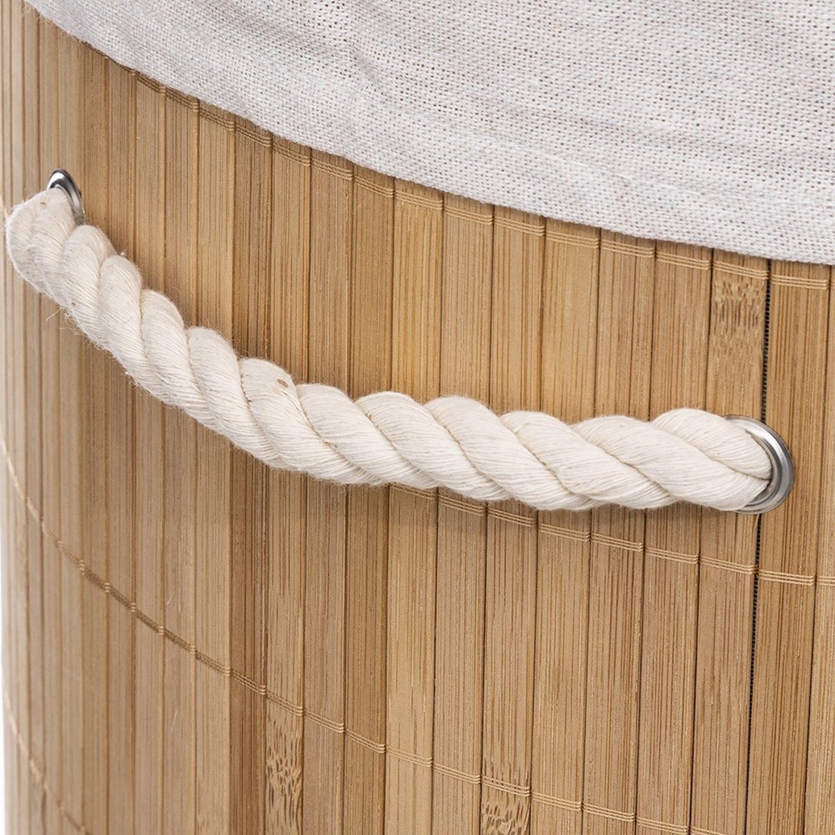 Panier à linge 48L rond bambou beige, ATMOSPHERA