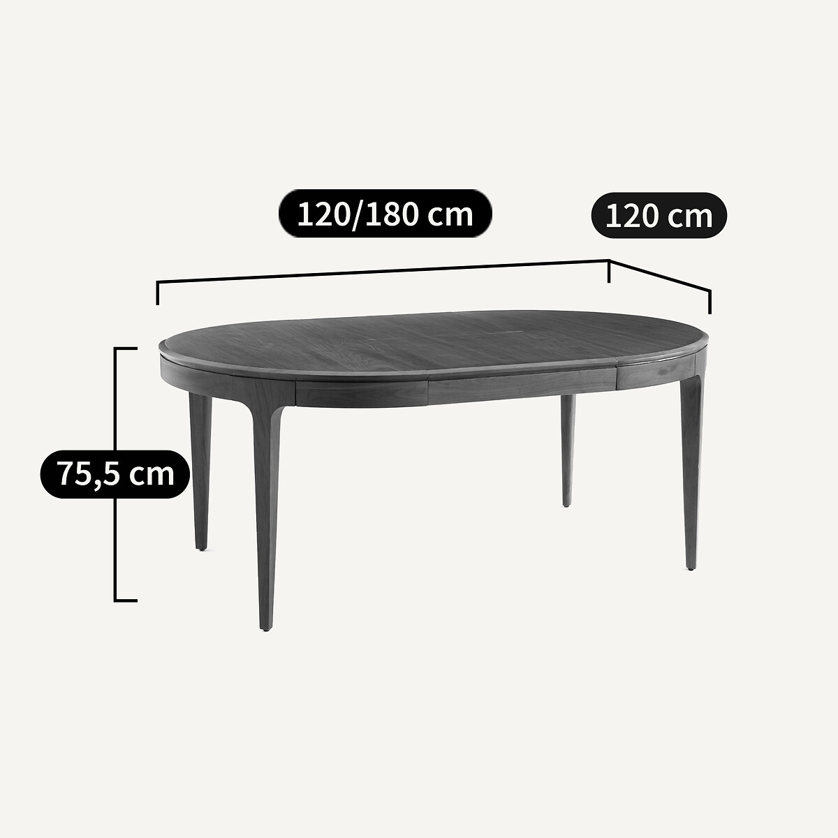 Table ronde extensible, en noyer et plaqué noyer, 4 à 8 couverts, SANARA noyer, AM.PM