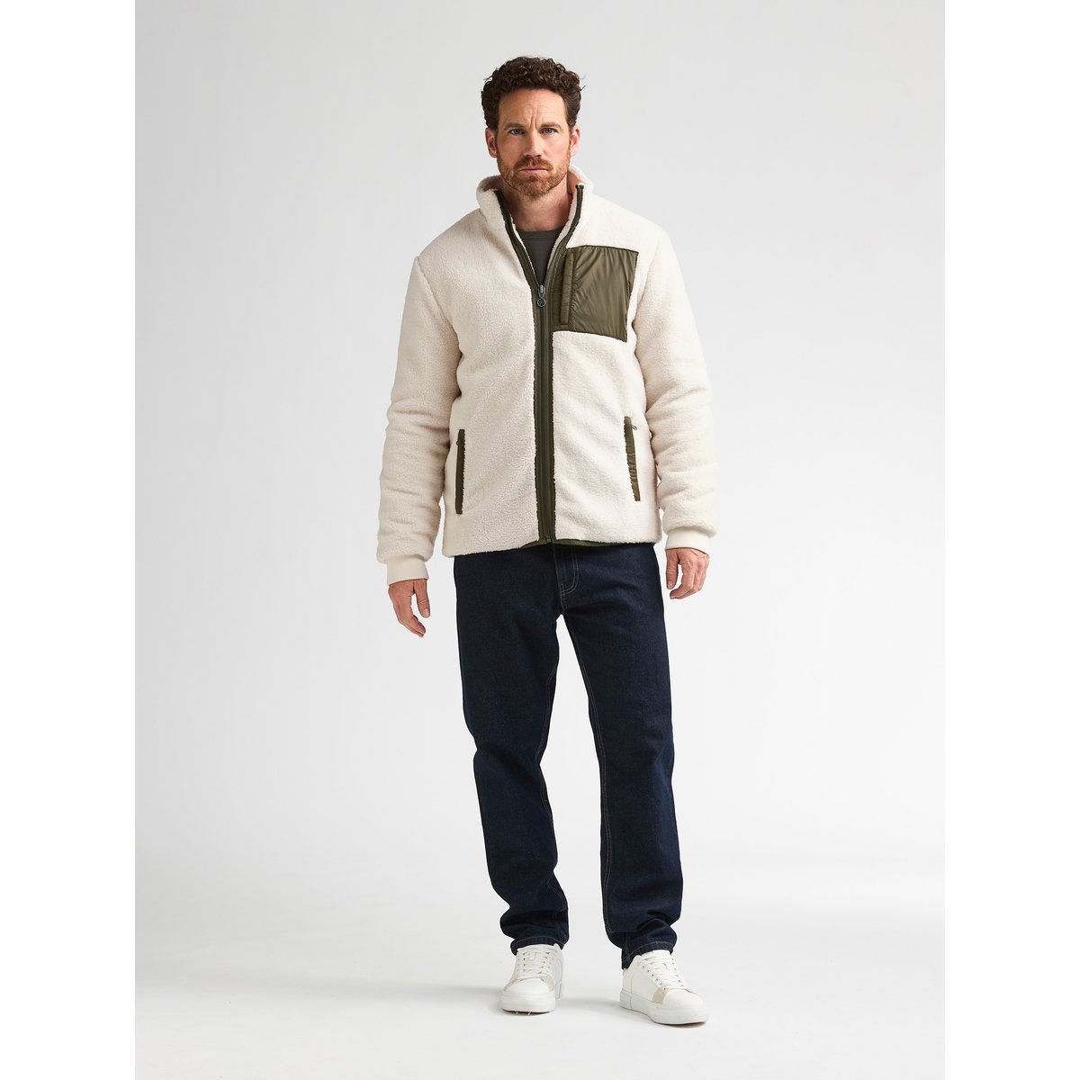 Veste en polaire sherpa ironwood blanc seashell, PETROL INDUSTRIES