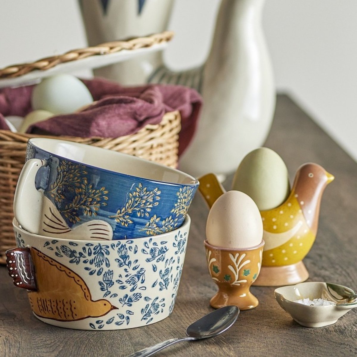 Coquetier poule grès  Birdy set de 2 multicolore, BLOOMINGVILLE