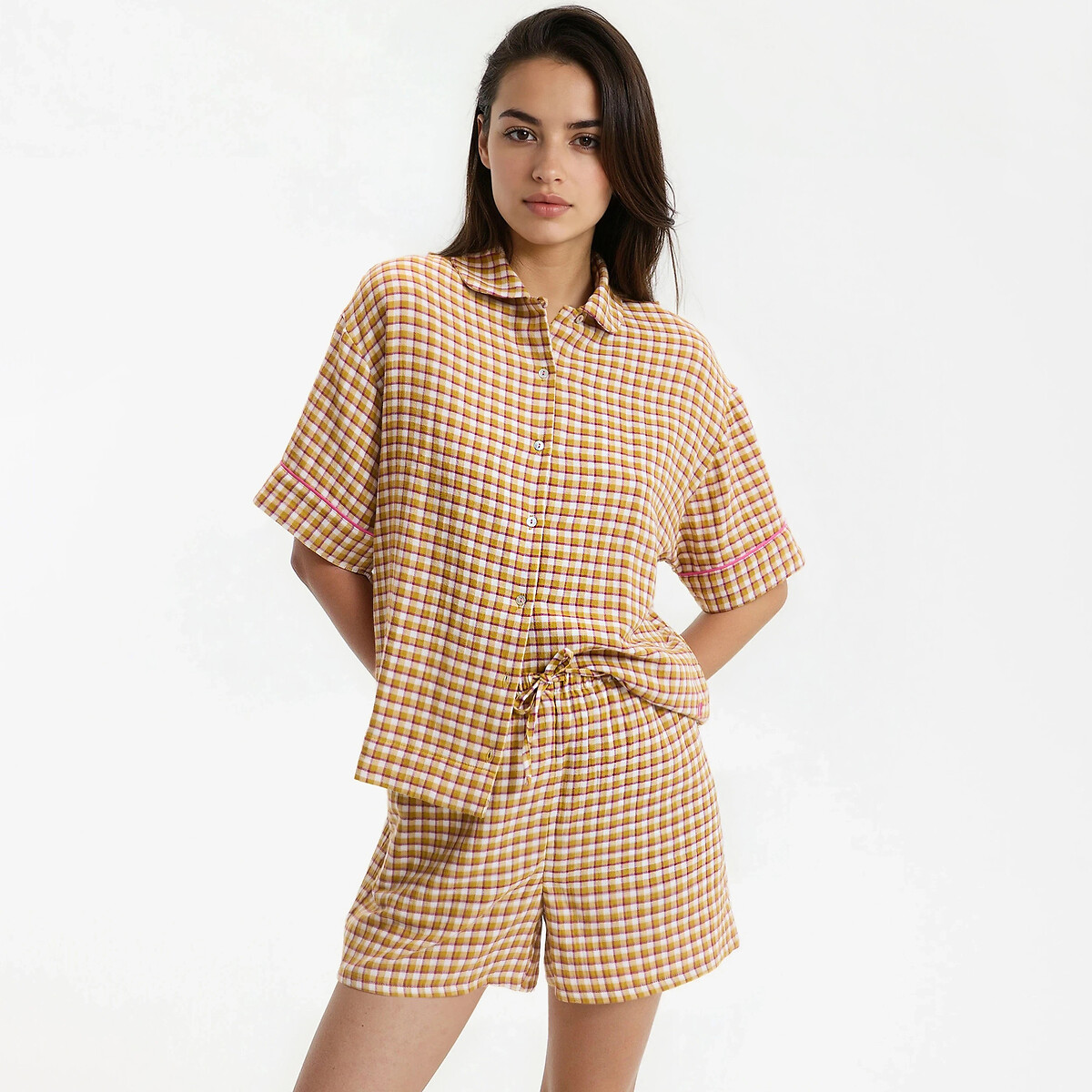 Pyjashort en pur coton, à carreaux carreaux, LA REDOUTE COLLECTIONS