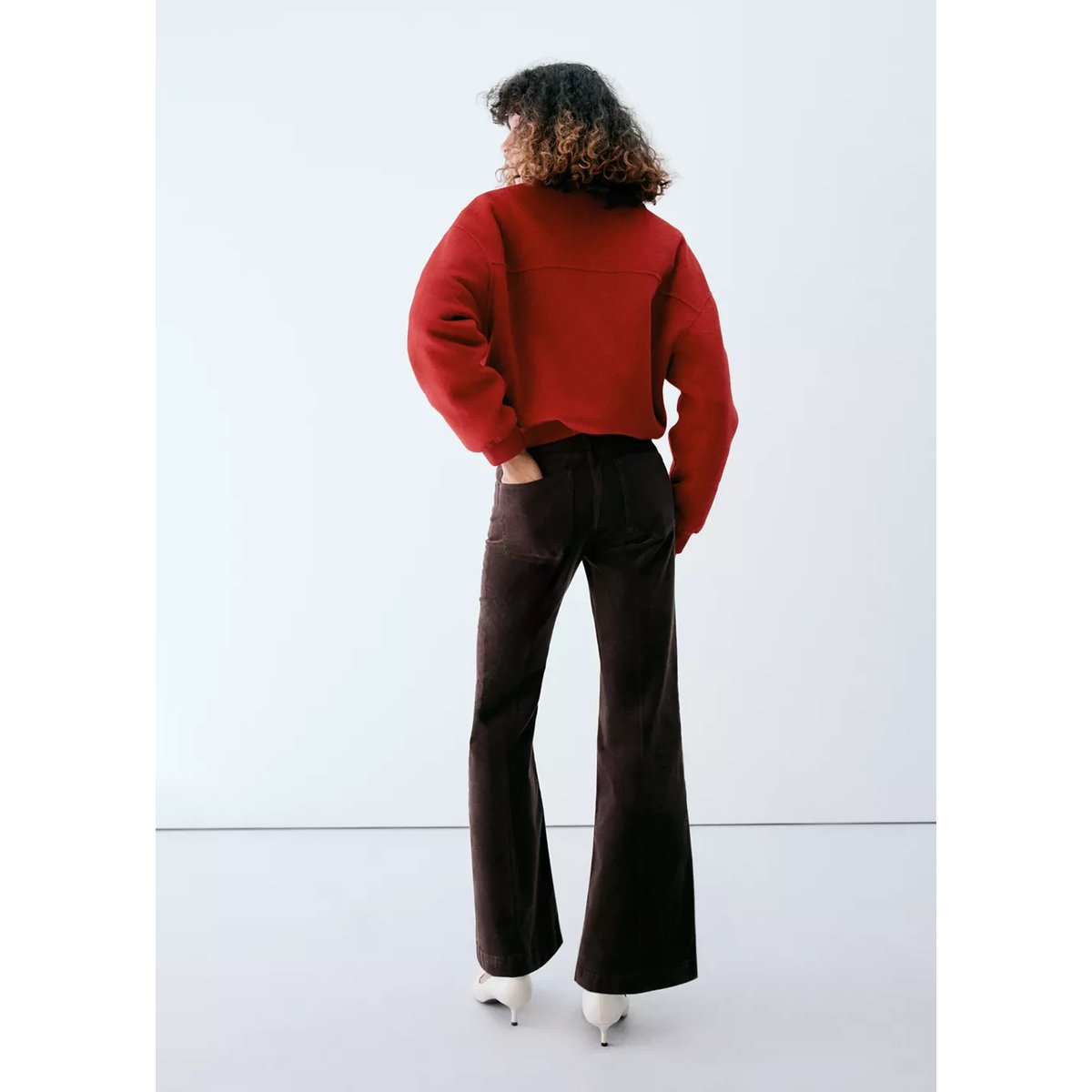 Pantalon flare velours côtelé marron, MANGO