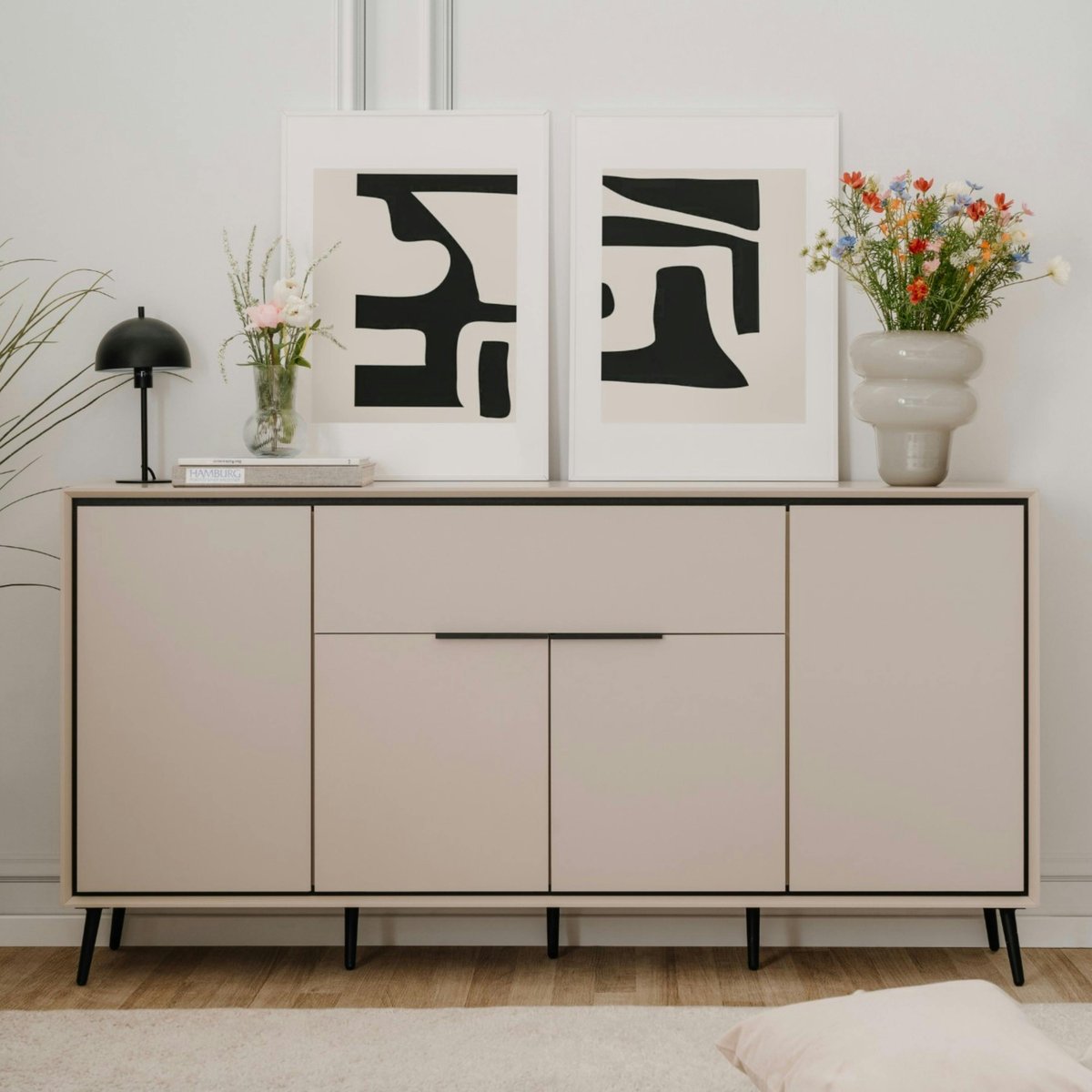 Buffet moderne taupe 4 portes 1 tiroir AVIO beige, PIER IMPORT
