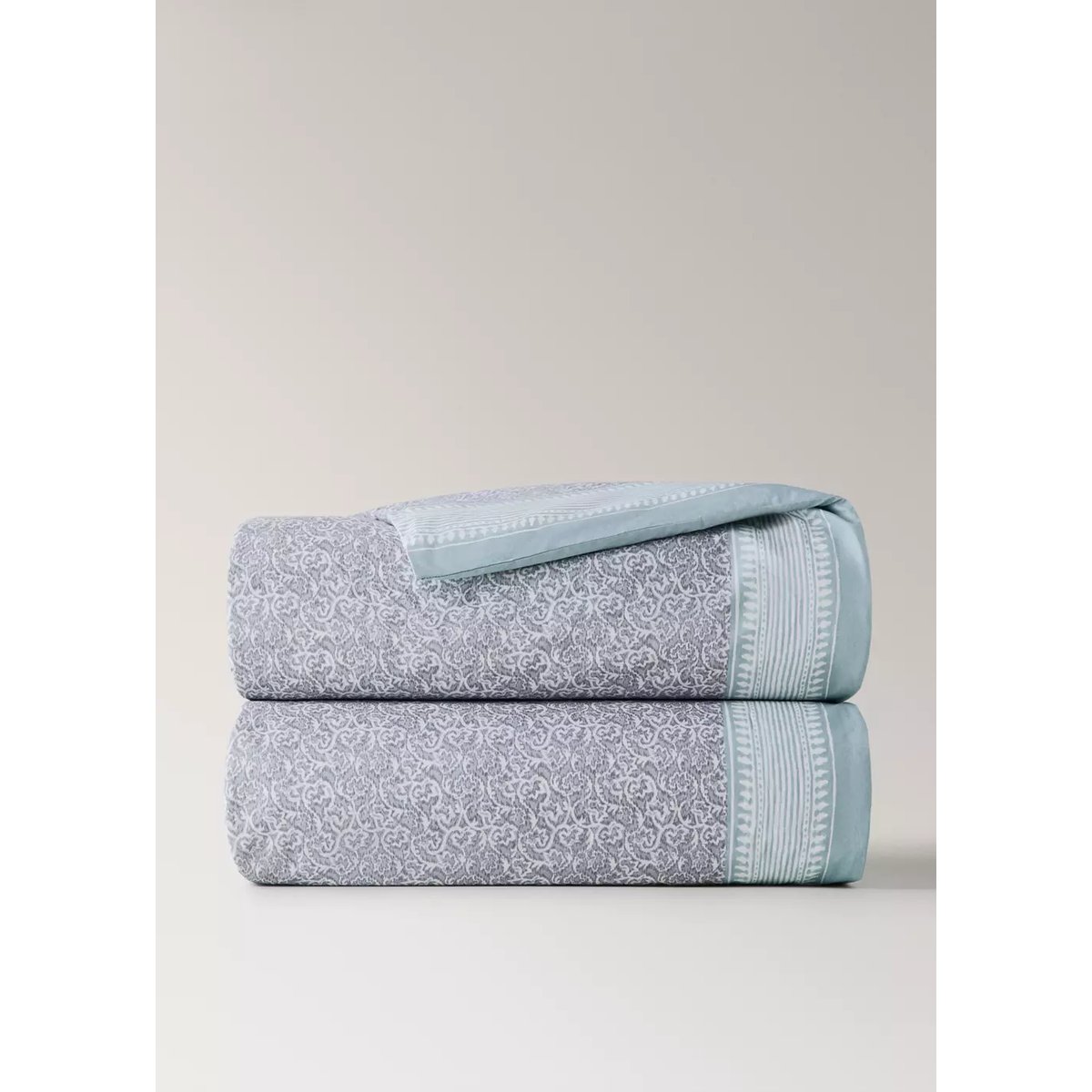 Housse de couette percale fleur décorative frise rayures Lit 180/200 cm gris clair/pastel, MANGO HOME
