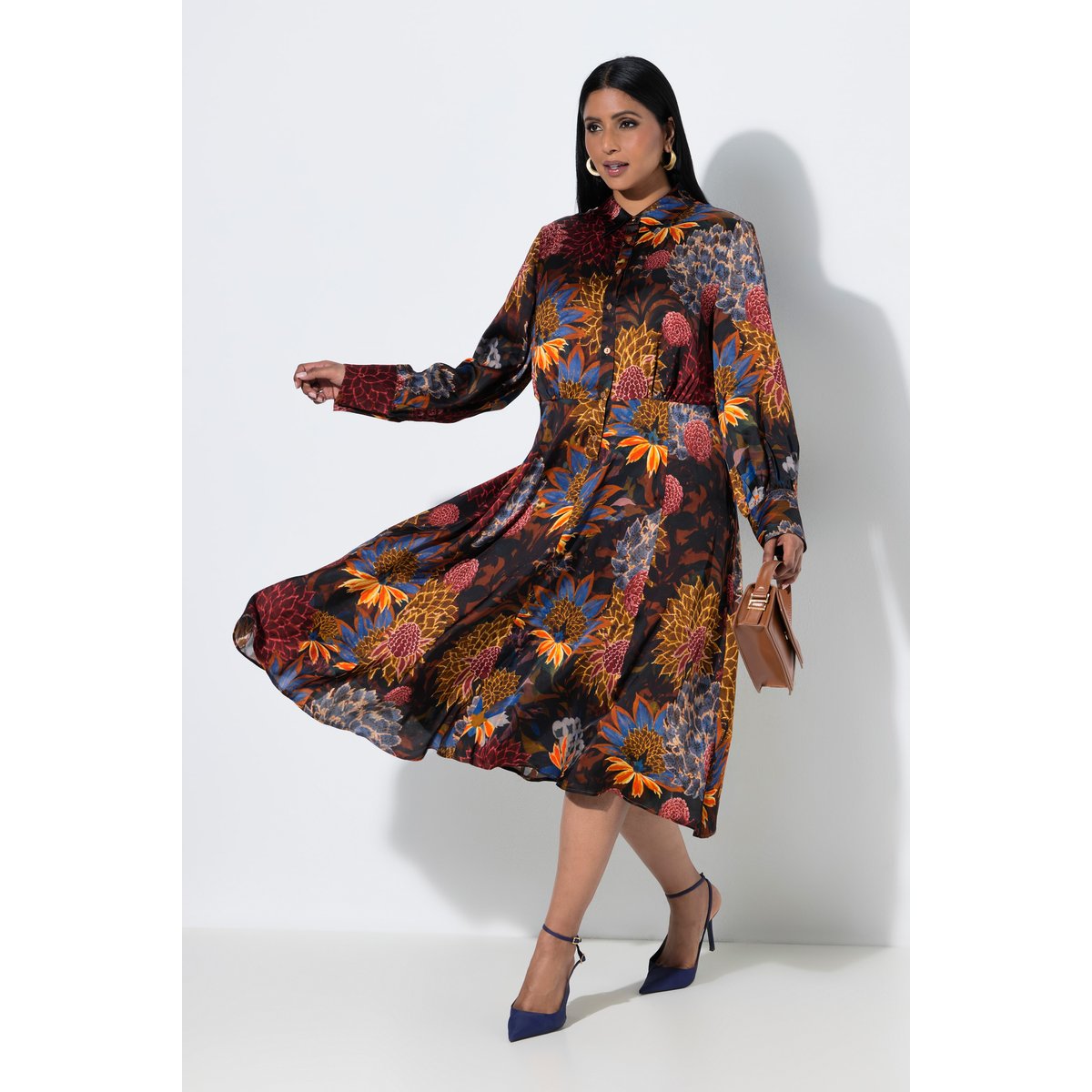 Robe-chemisier longueur midi chocolat, ULLA POPKEN