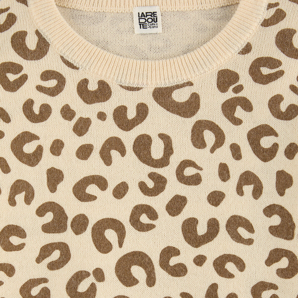Pull col rond, en fine maille, motif animalier ou floral imprimé léopard, LA REDOUTE COLLECTIONS