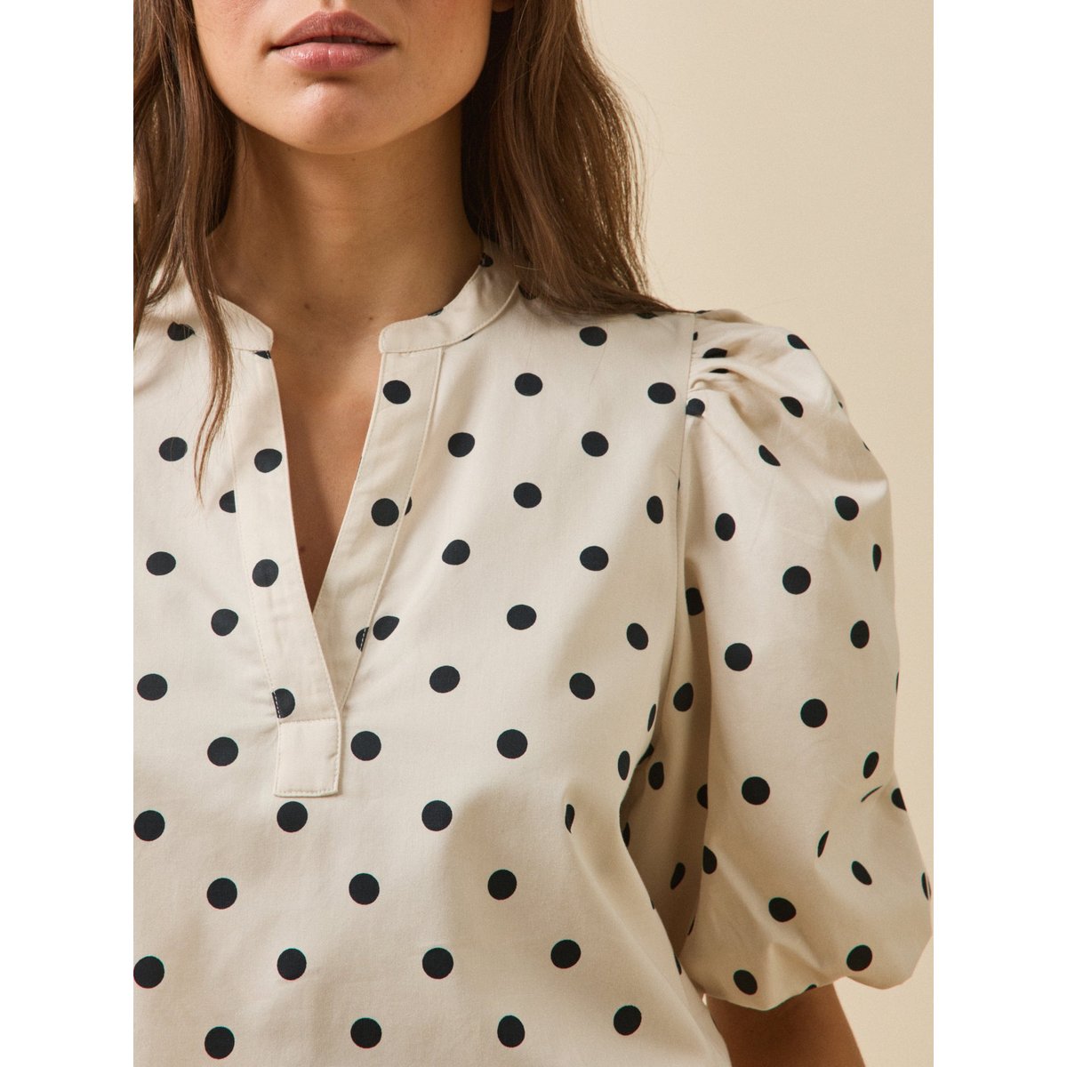 Top  imprimé pois pois noir fond ecru, CYRILLUS