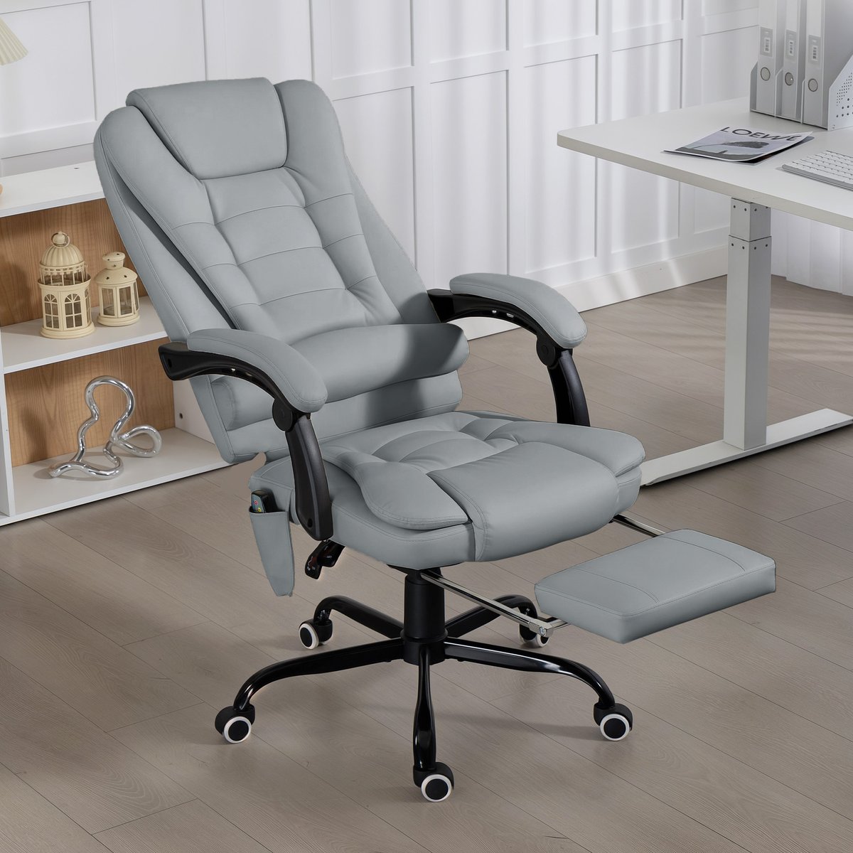 Fauteuil de bureau avec fonction massage gris, HOMCOM
