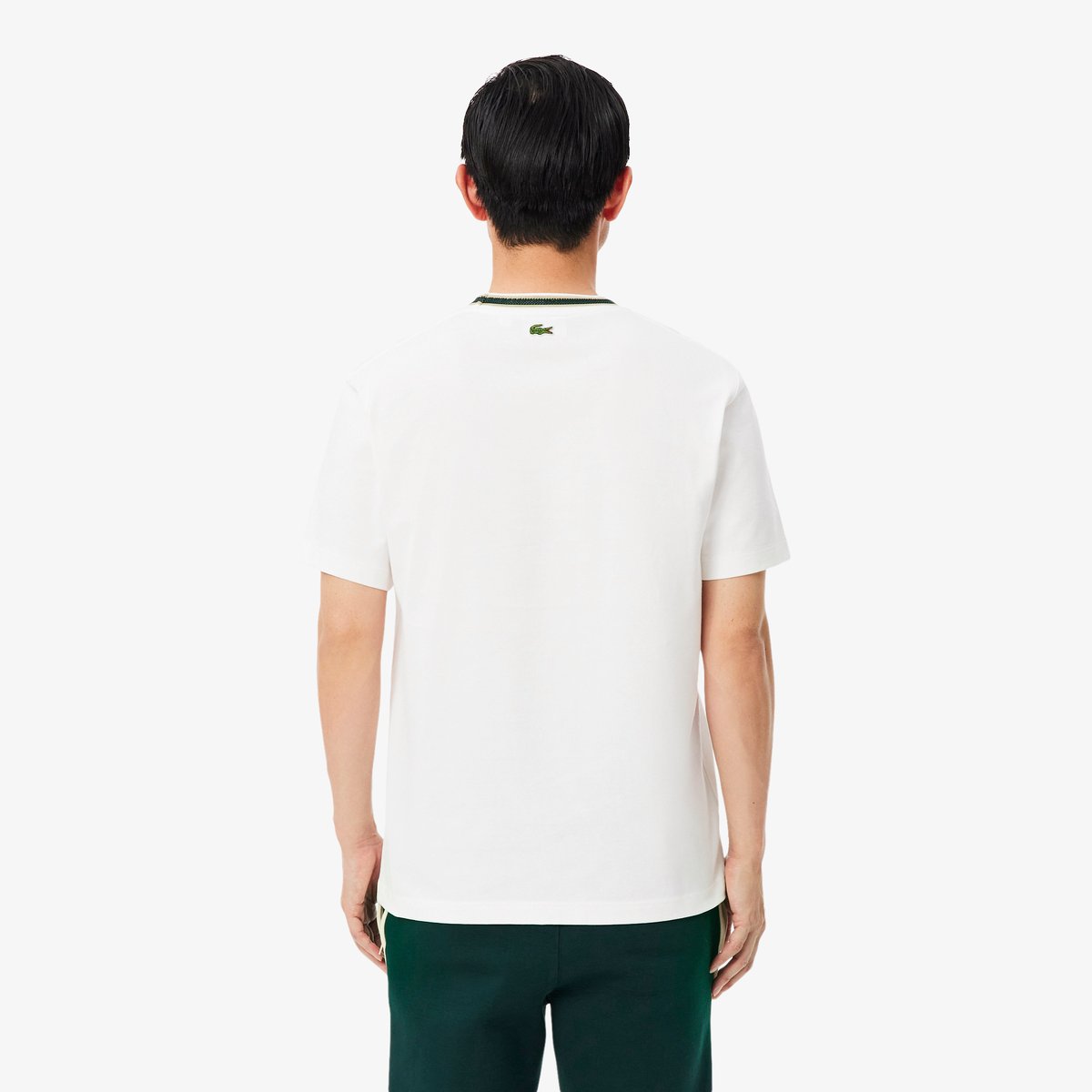 T-shirt fabriqué en France rayures badge blanc-70v, LACOSTE