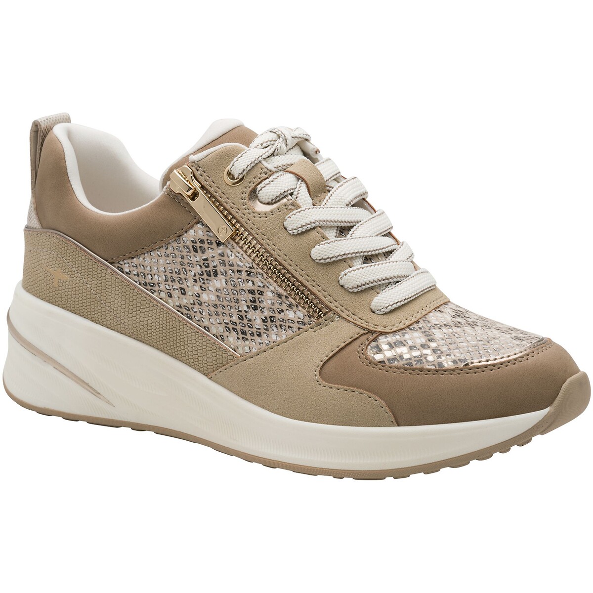 Sneakers met sleehak en rits beige , TAMARIS